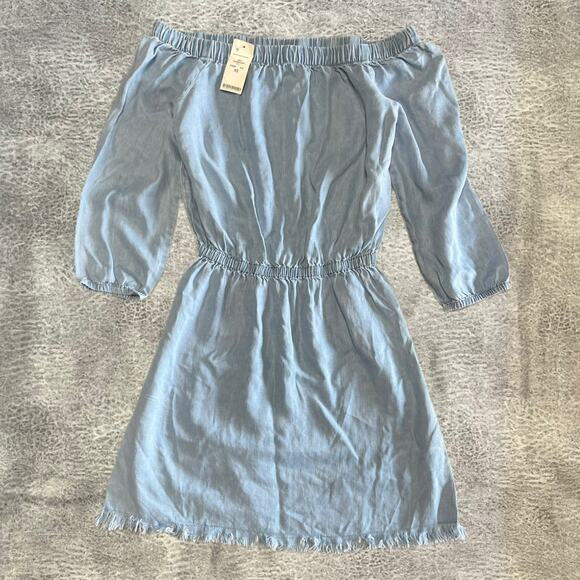 Bebe NWT Chambray Off the Shoulder Mini Dress - Picture 1 of 9